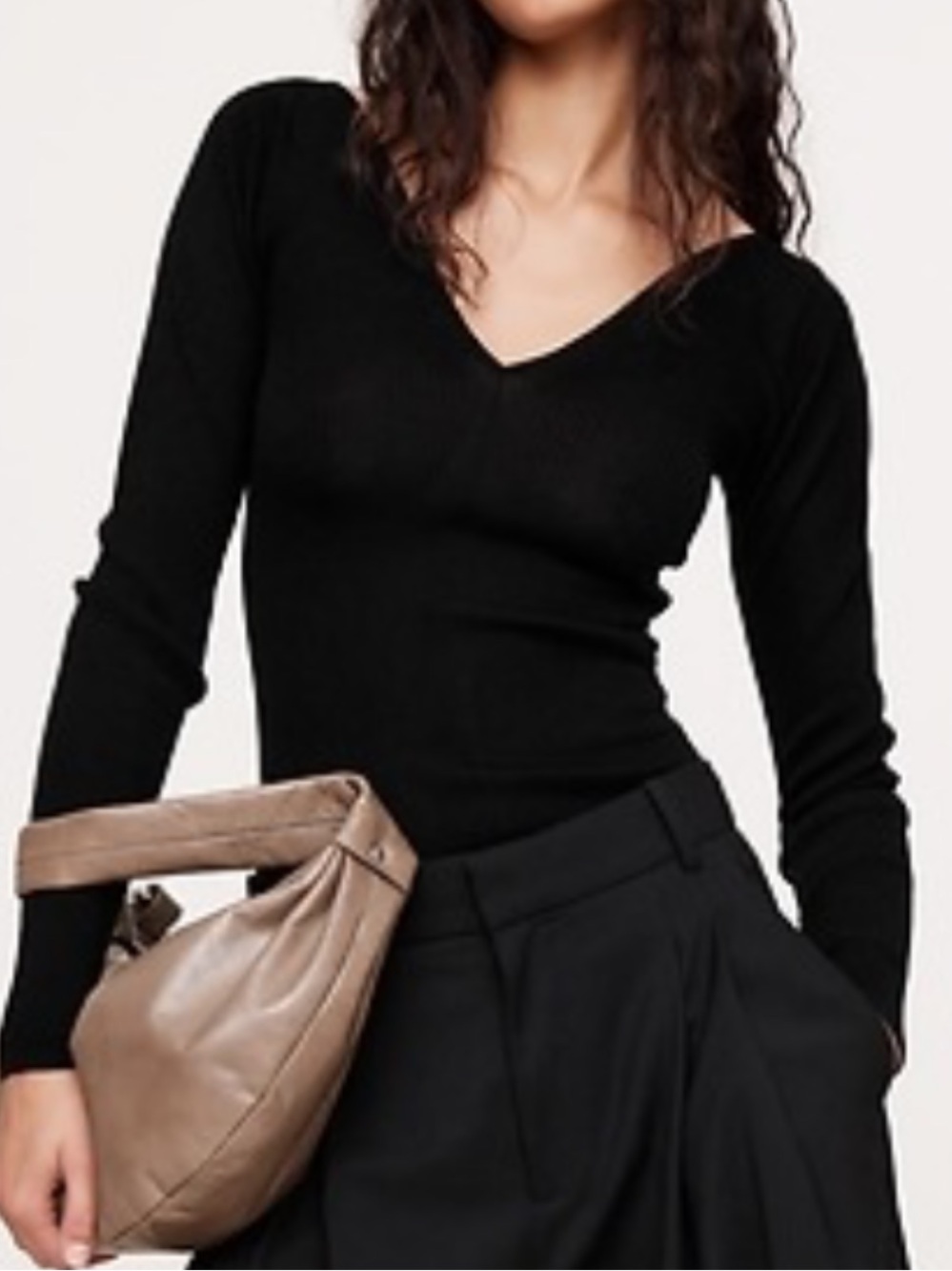 Banana Republic Double V Black Merino Wool Sweater XS